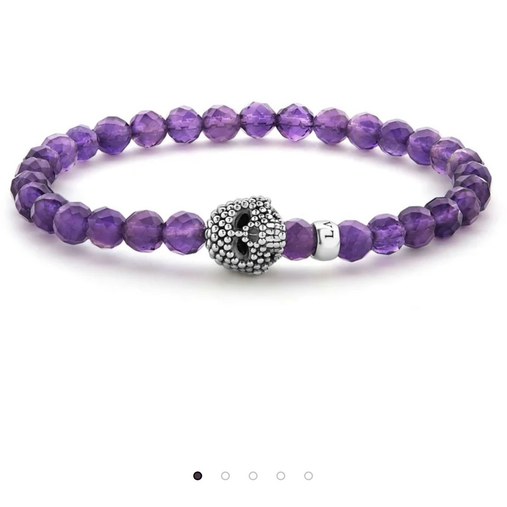 Lagos amethyst gemstone bracelet with sterling silver Caviar skull